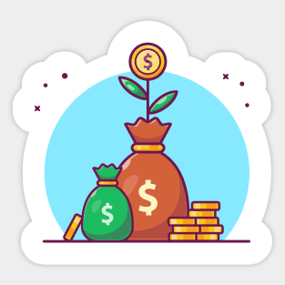 Sack of plant money with stock of coin cartoon Sticker